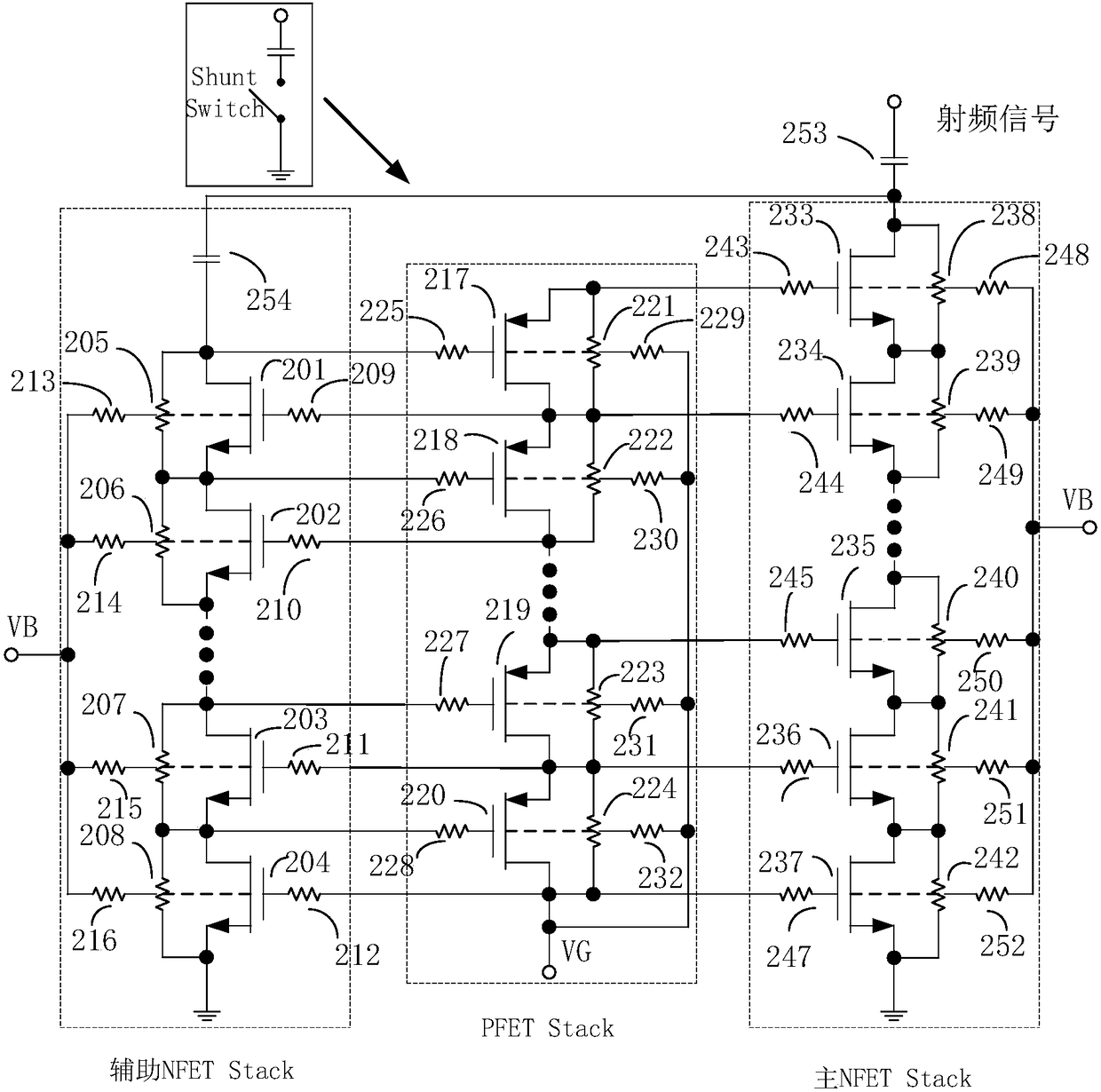 CMOS SOI radio frequency switching circuit