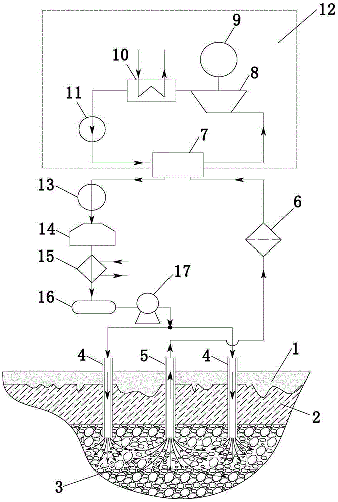 Extracting and converting method for heat energy in coal field fire zone