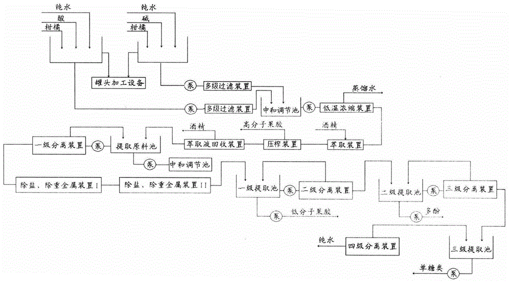 Method and system for simultaneously extracting pectin and polyphenol in processing technology of canned citruses