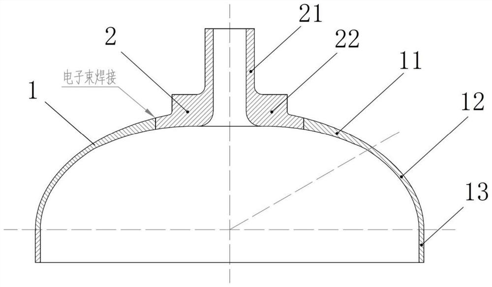 Satellite composite gas cylinder end socket and manufacturing method thereof