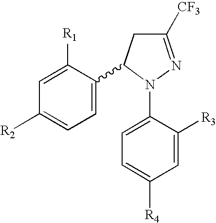 Procedure for the preparation of racemic and enantionmerically pure derivatives of 1,5-diaryl-3-trifluoromethyl-Delta2-pyrazolines