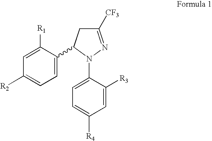 Procedure for the preparation of racemic and enantionmerically pure derivatives of 1,5-diaryl-3-trifluoromethyl-Delta2-pyrazolines