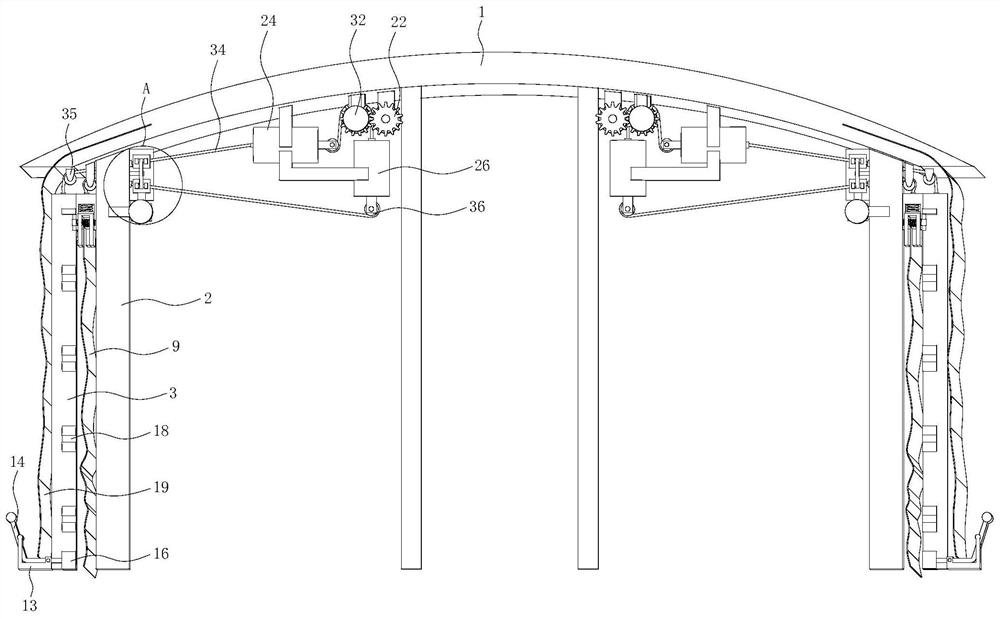 An automatic ventilating device for a duck shed for breeding meat ducks with a mesh frame