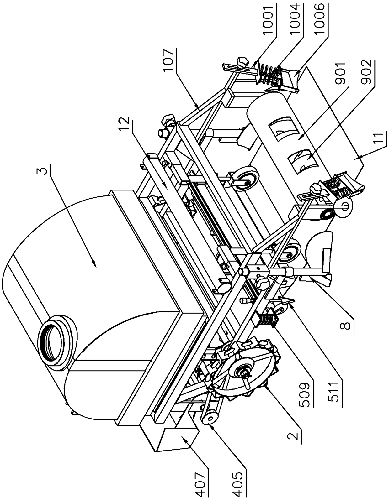 Agricultural ditch and ridge pesticide spraying and film laminating integrated device