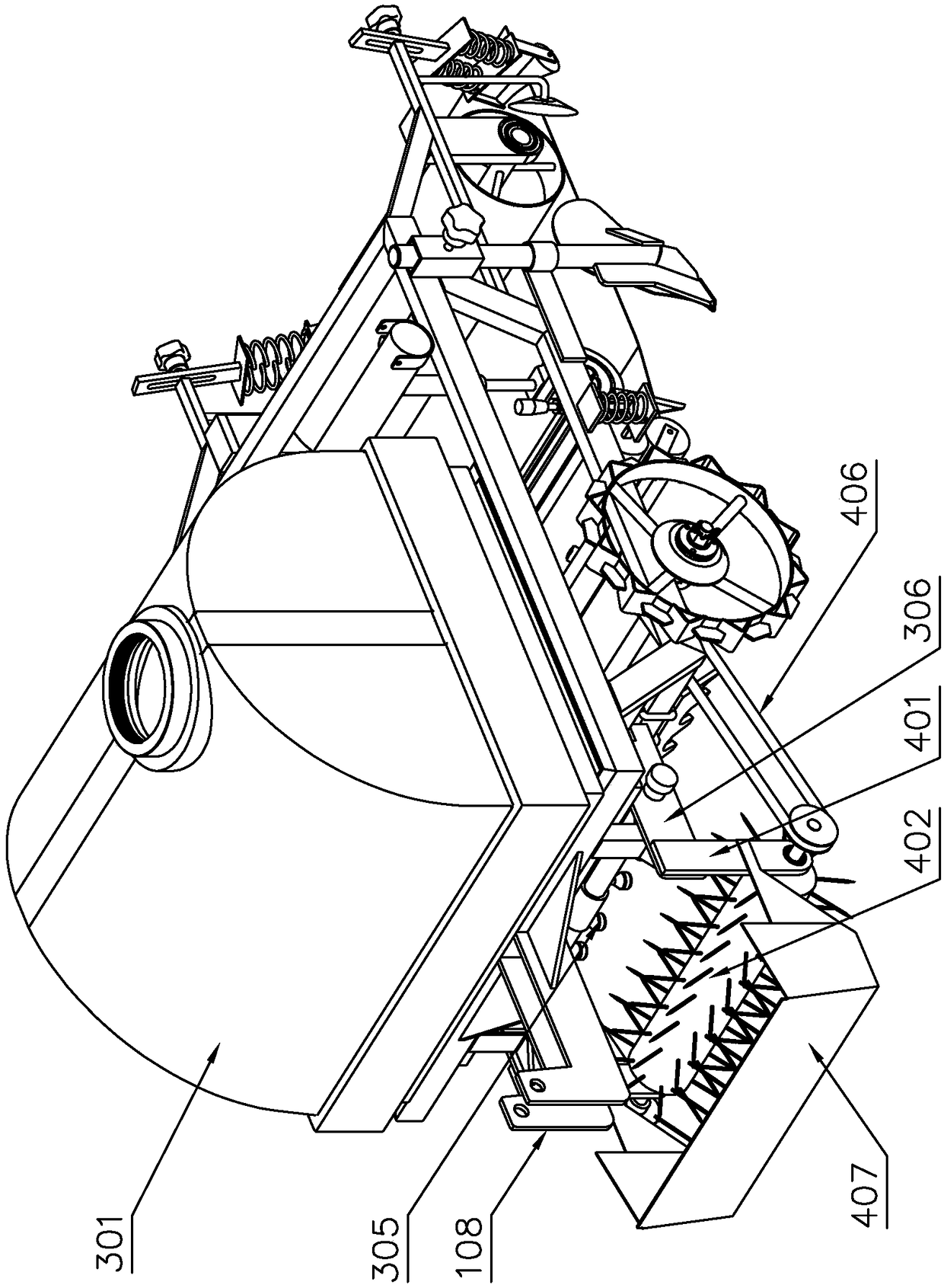 Agricultural ditch and ridge pesticide spraying and film laminating integrated device