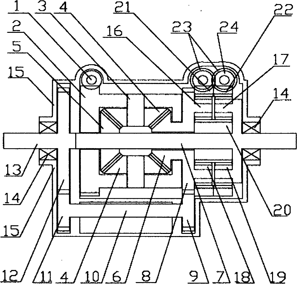 Planetary shaft difference adjusting differential mechanism