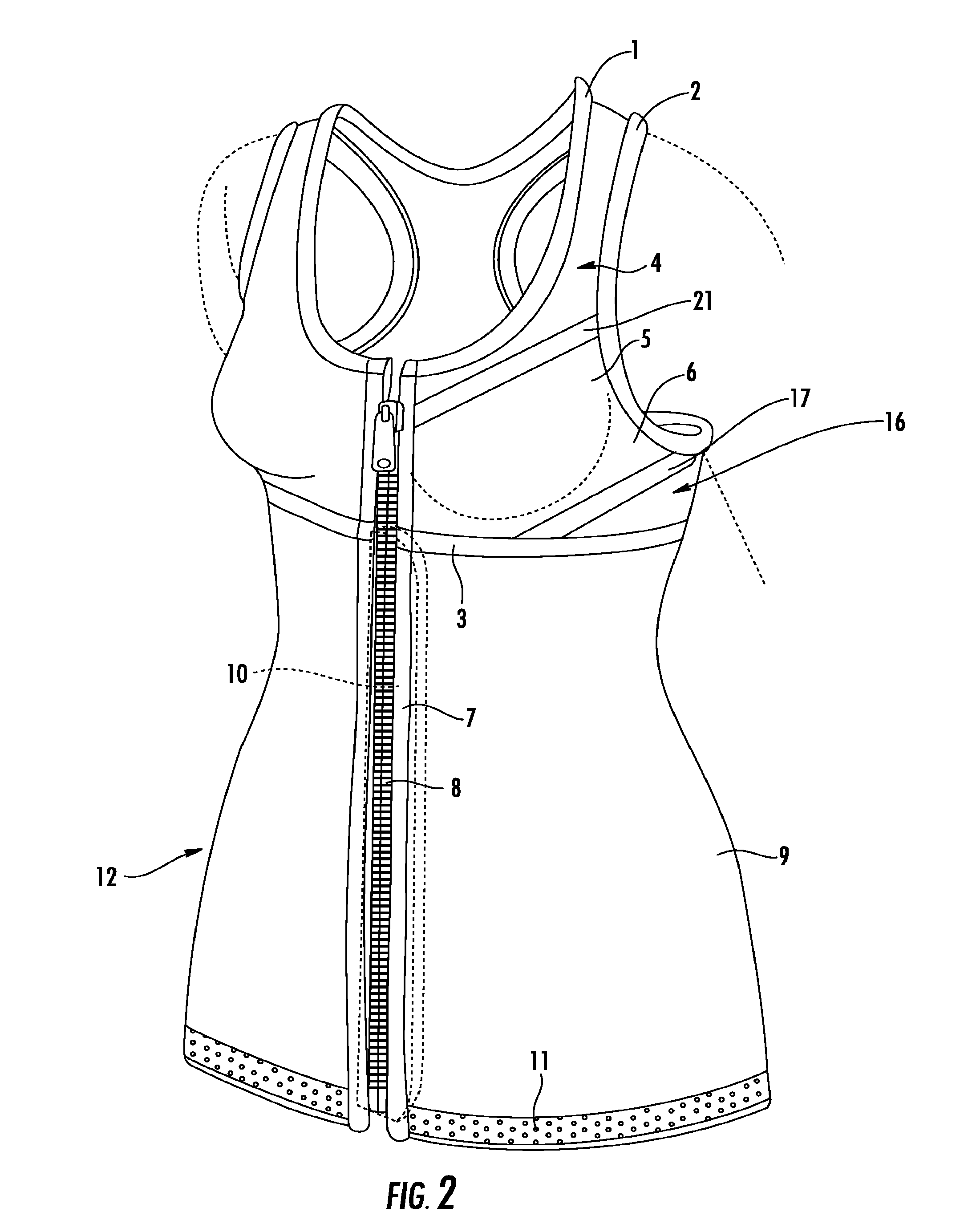 Sports bra with integral fitted sauna suit