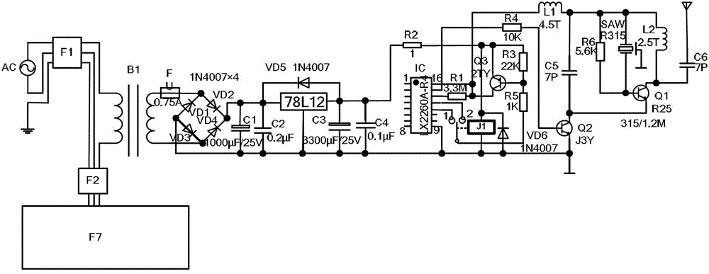 Thin-walled copper tube automatic fresh air fan wireless control circuit