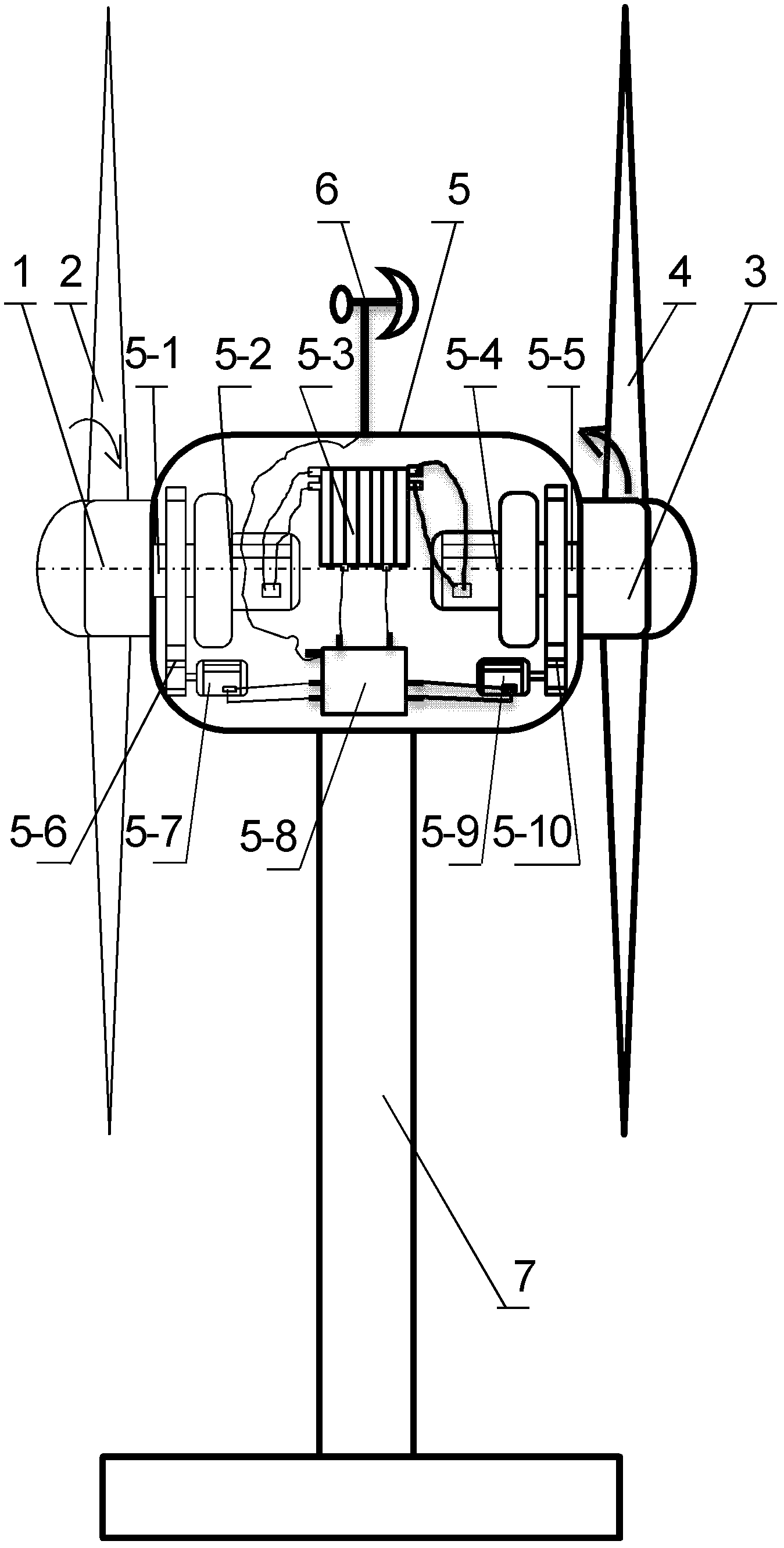 Forward and reverse rotation double impeller horizontal axis tidal current generator set