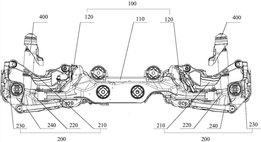 Multi-connecting-rod suspension frame and vehicle assembly thereof