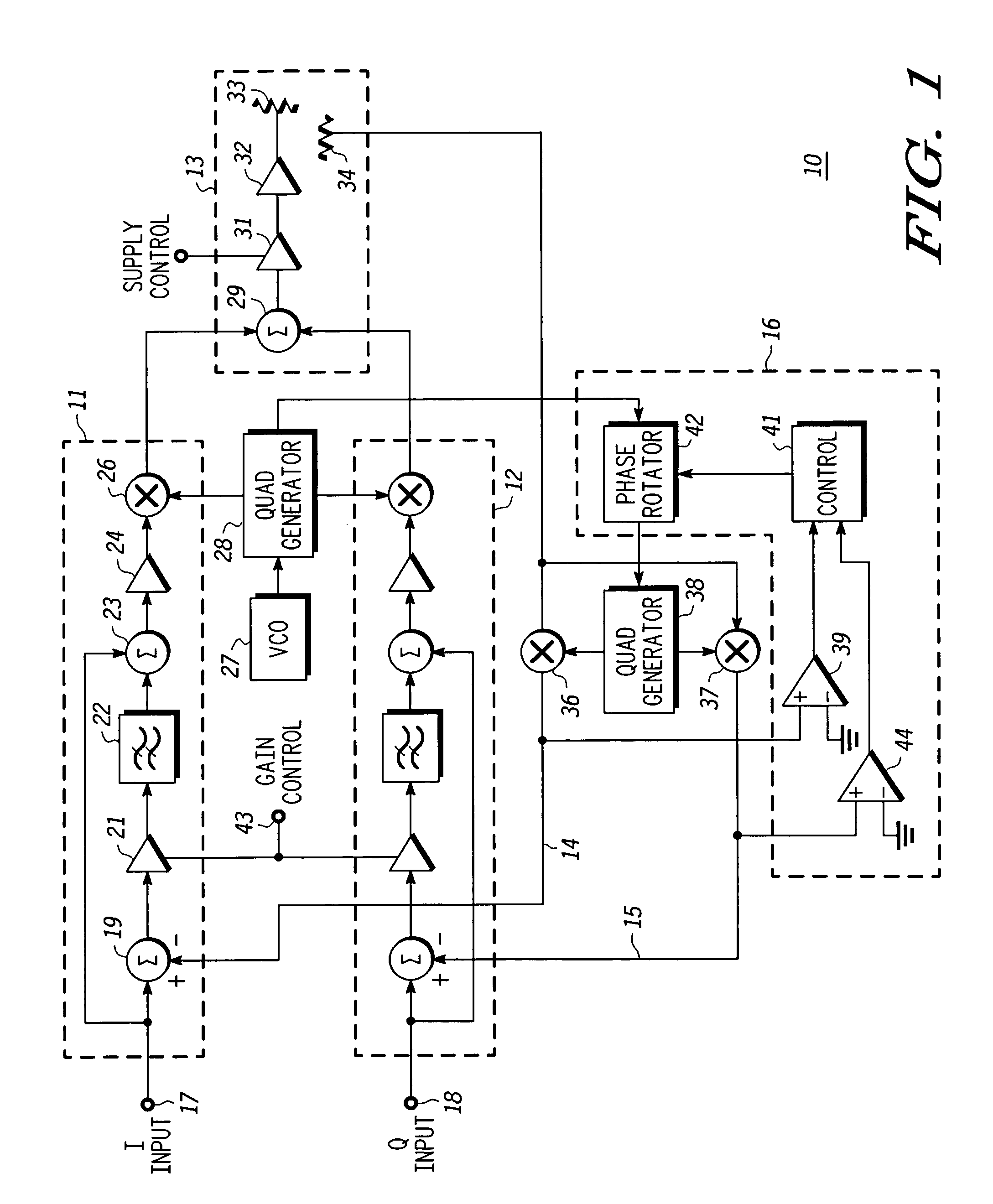 Center frequency control of an integrated phase rotator band-pass filter using VCO coarse trim bits