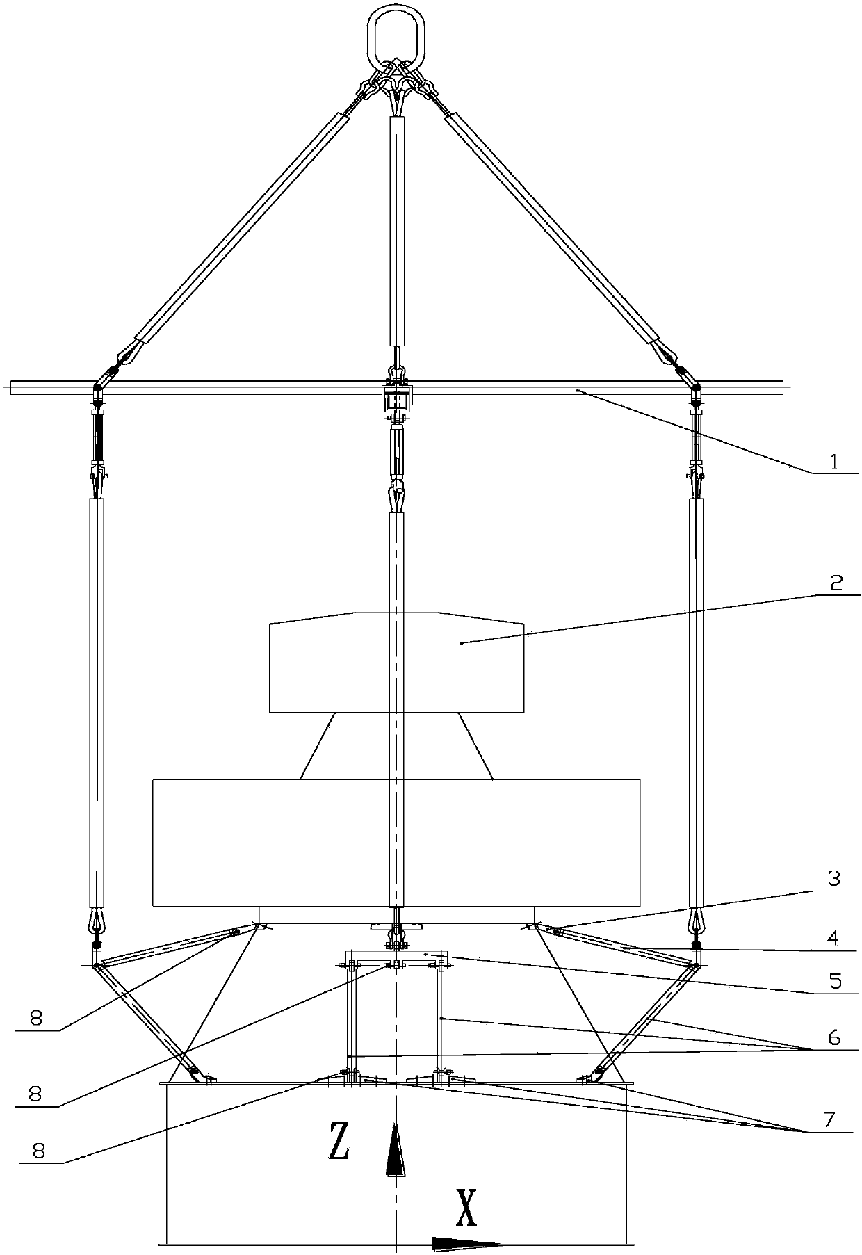 Rod support structure lifting device for special-shaped spacecraft