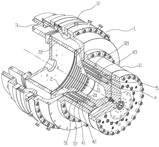 Cooling structure of solid-wall pipe extrusion die head