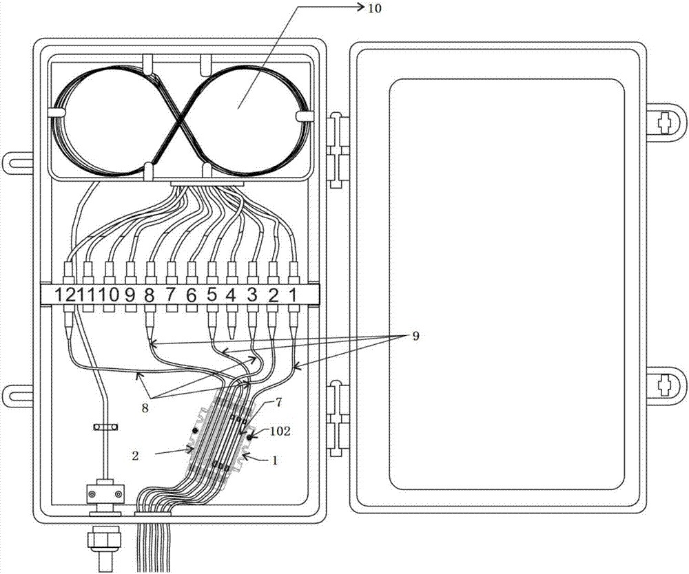 Built-in wire sorting box device with optical fiber tank