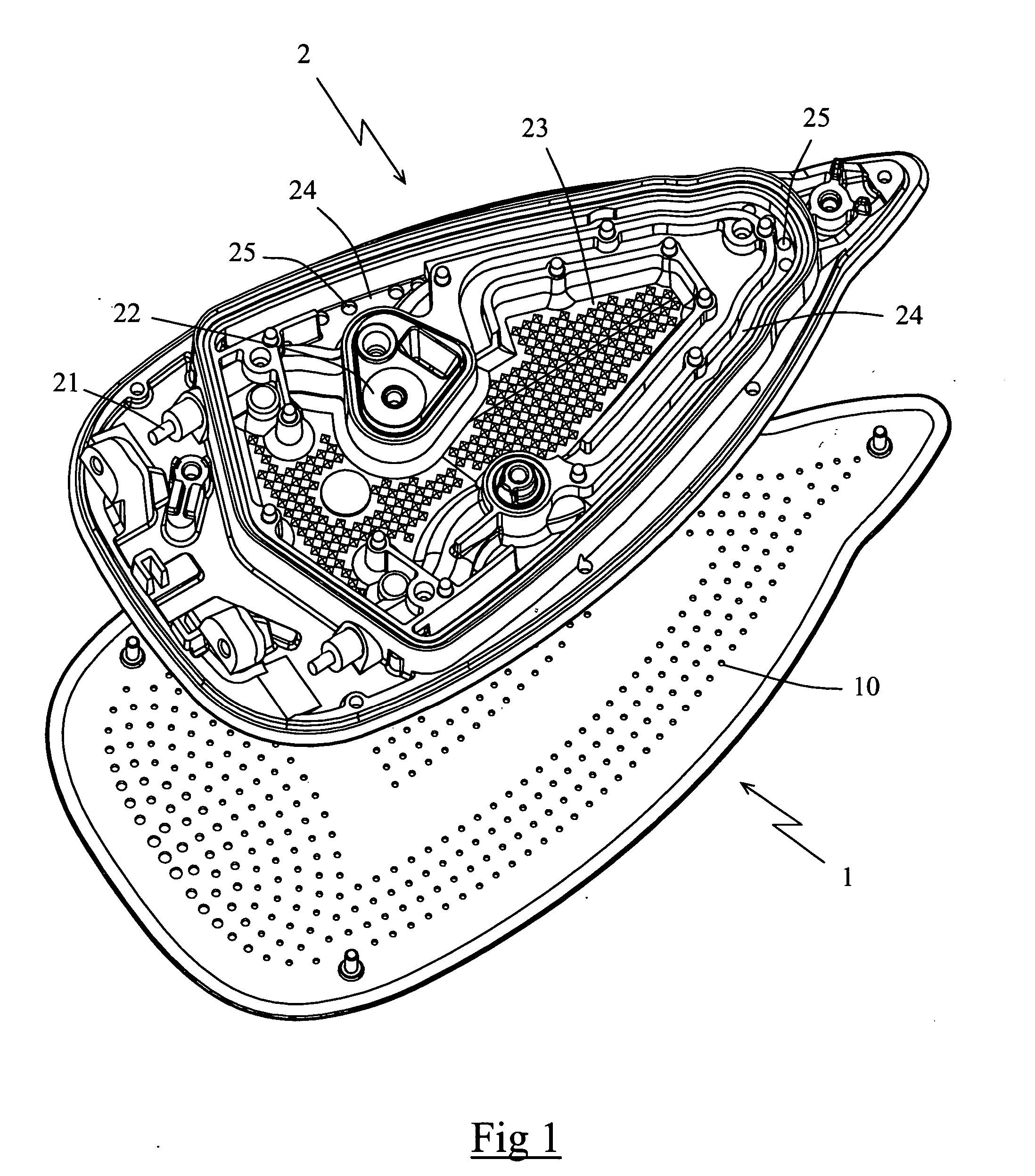 Pressing iron having a soleplate provided with a pattern of steam outlet holes