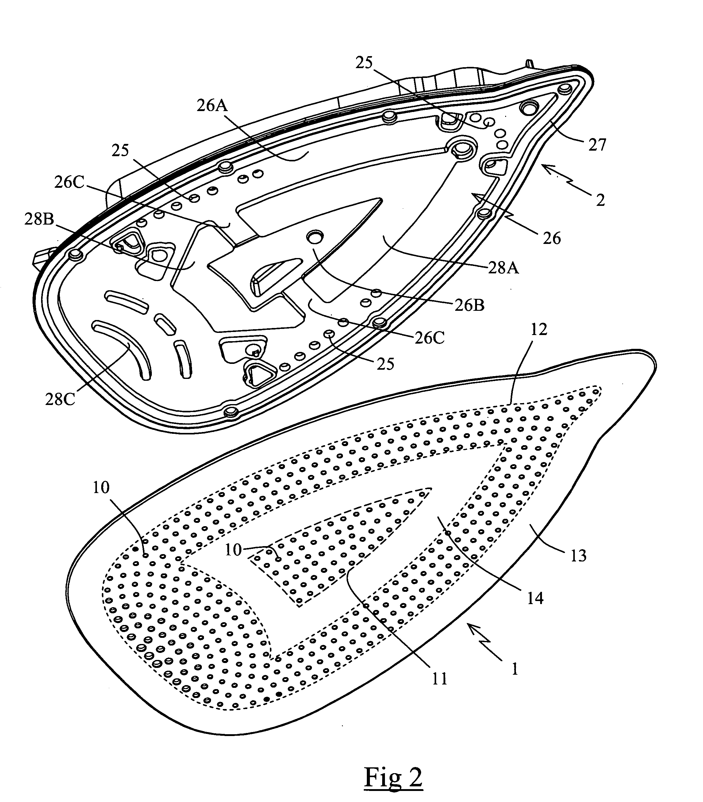 Pressing iron having a soleplate provided with a pattern of steam outlet holes