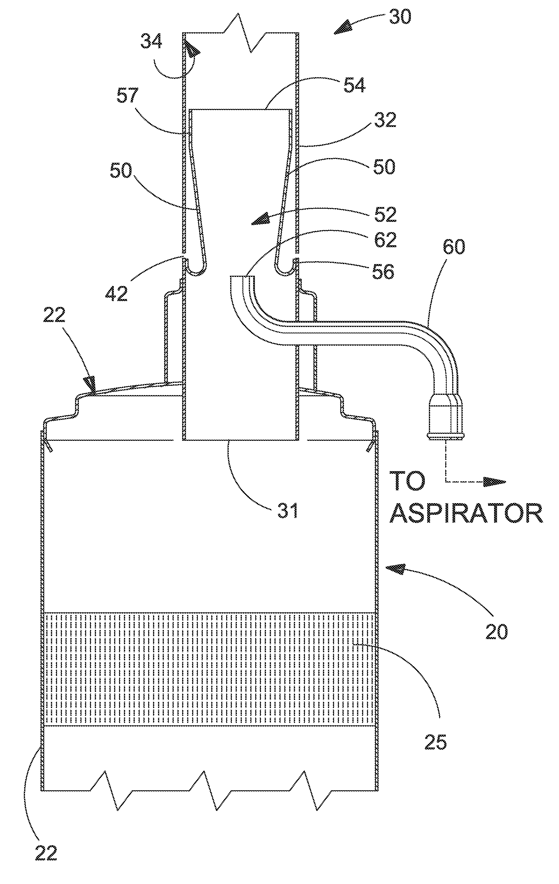 Combined intake aspirator venturi tube and water trap in vertical exhaust outlet stack