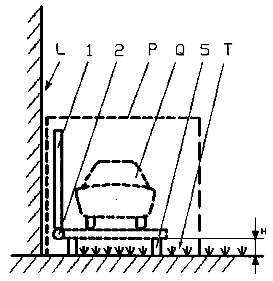 Parking space arranged below single-side wall of community building and above lawn