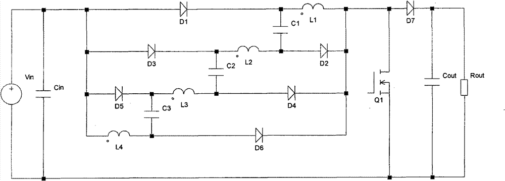 High-gain boost converter with inductance-capacitance switching network