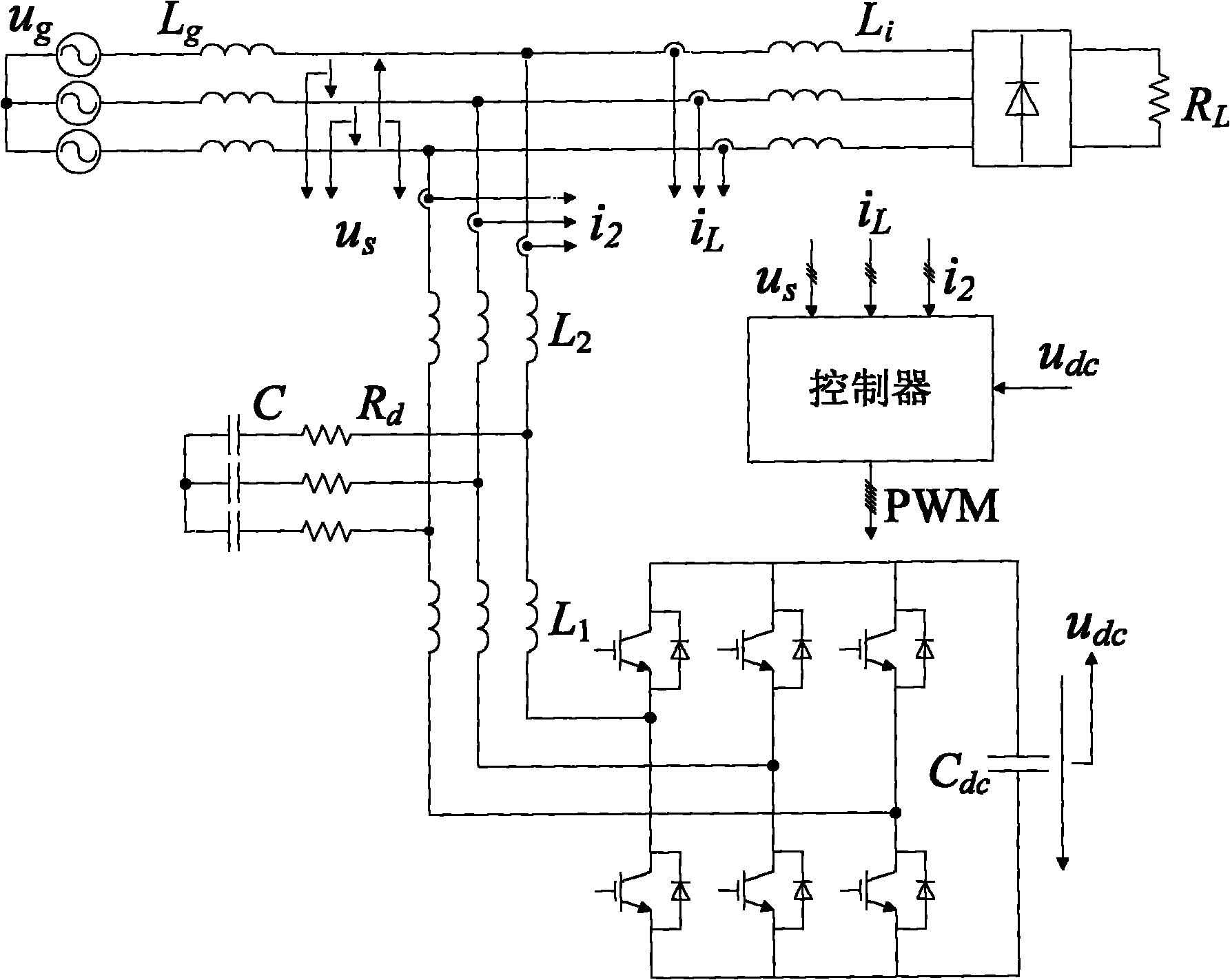 Method for controlling dynamic direct voltage of parallel connection type active electric filter