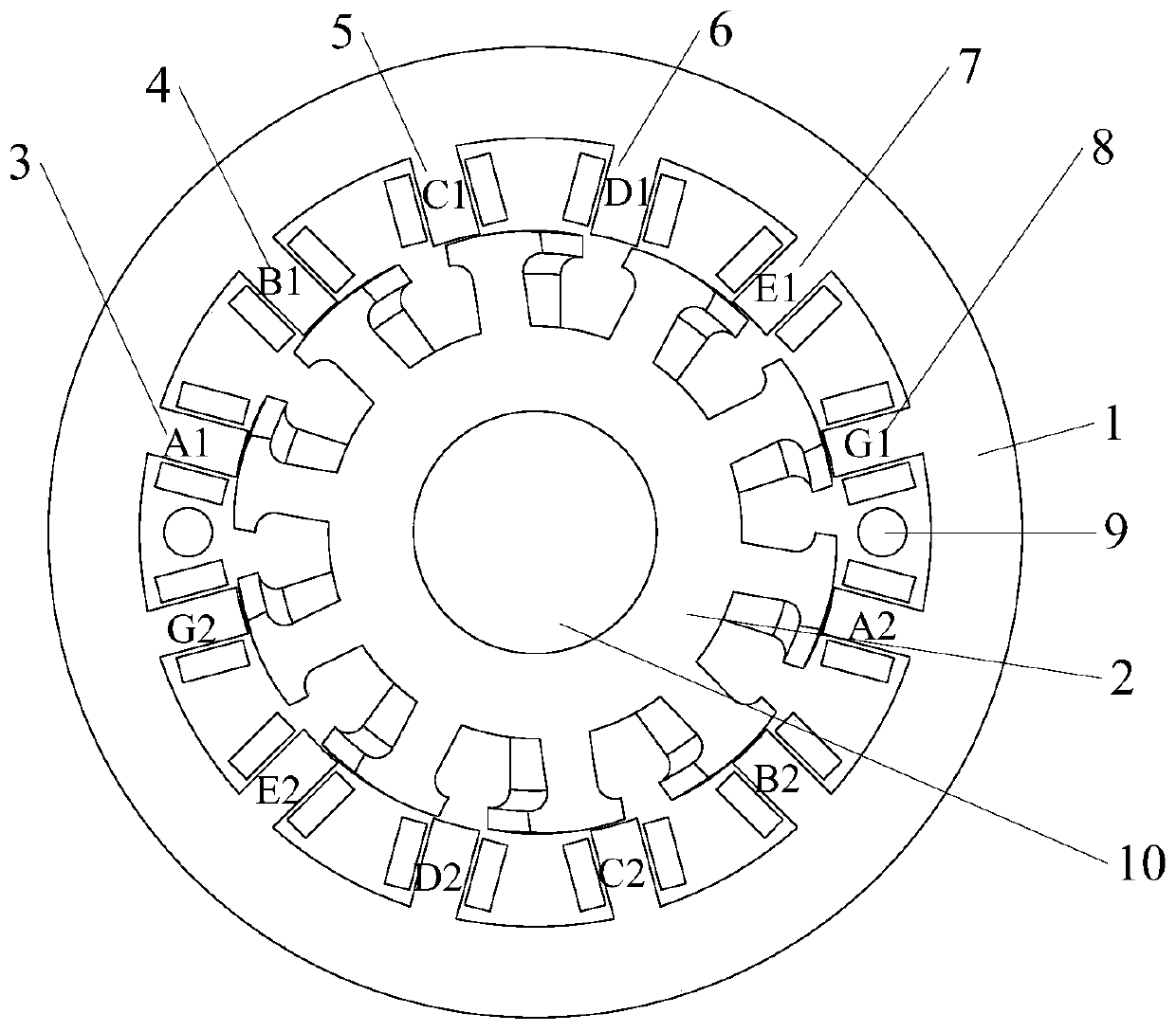 Six-phase sine wave doubly salient motor and control system thereof