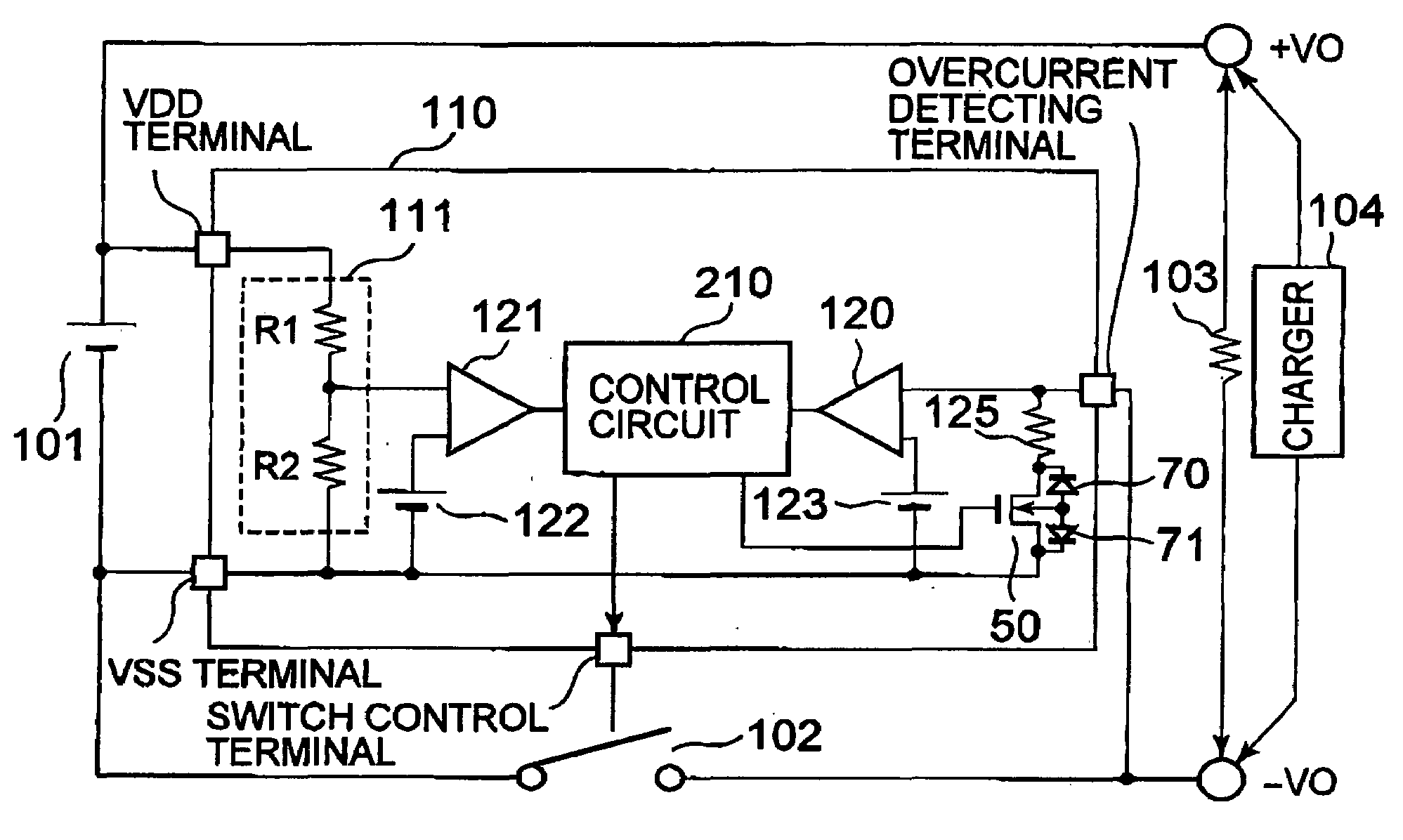 Charging and discharging control circuit and charging type power supply device