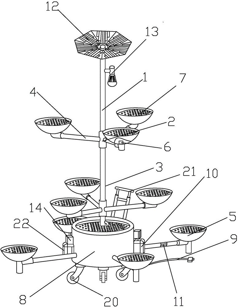 Stereoscopic household vegetable growing device with solar panel