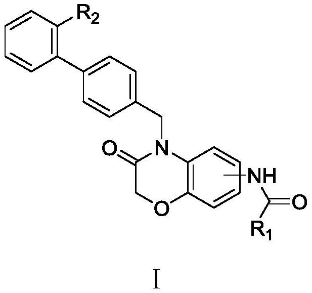 Compound containing benzomorpholone-biphenyl skeleton as well as preparation method and application thereof