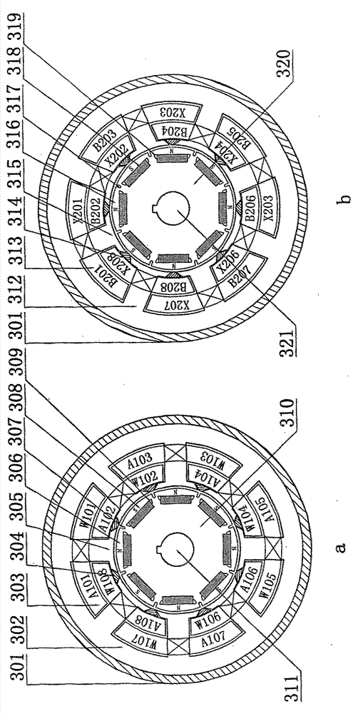 Equal pole double-section reluctance generator