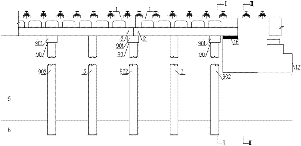 Transition section structure of pile foundation compound rail bearing beam in excavation section of medium and low speed maglev single line