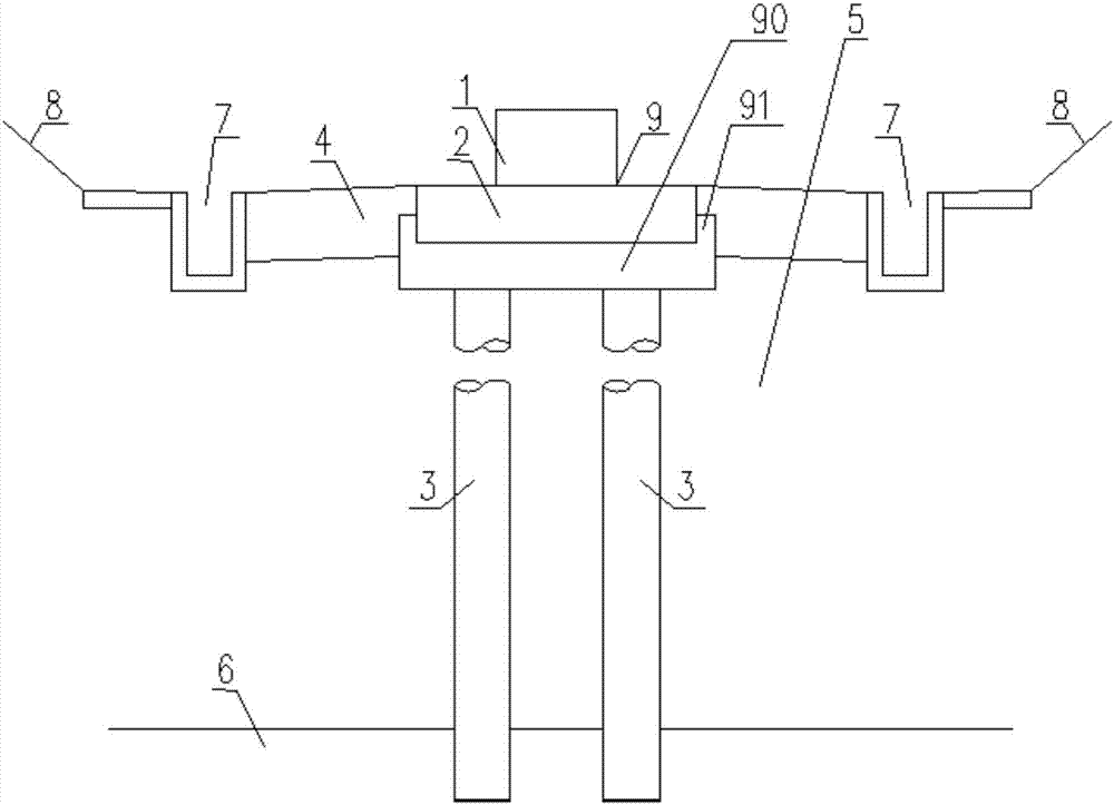 Transition section structure of pile foundation compound rail bearing beam in excavation section of medium and low speed maglev single line