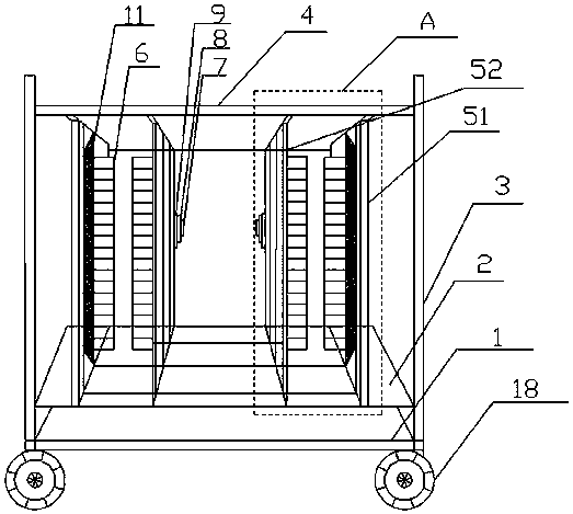 Dustproof device of vertical vehicle body exterior trim storage tool