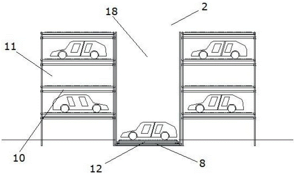 Building structure with stereo garage and park/unpark method