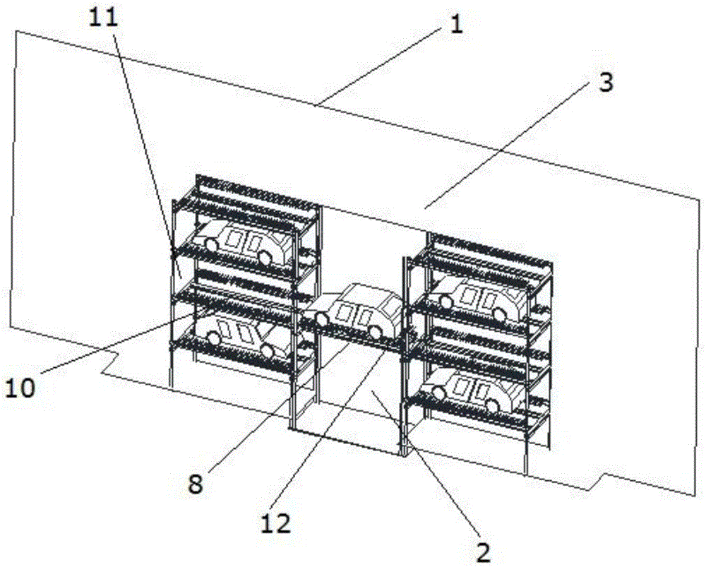 Building structure with stereo garage and park/unpark method