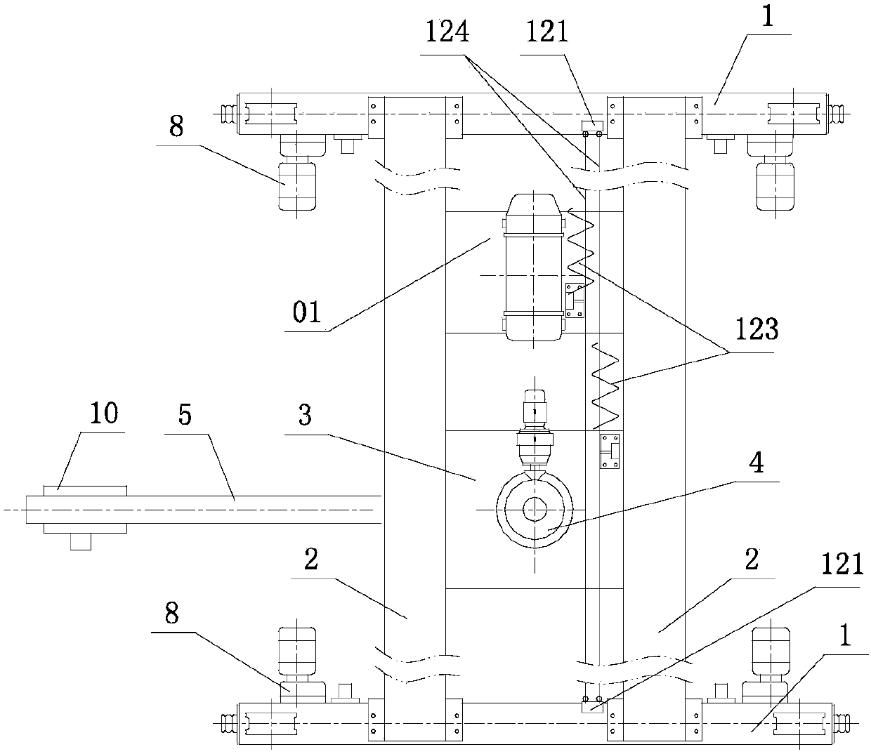 Cantilever crane provided with double trolleys and adopting sector gears for transmission