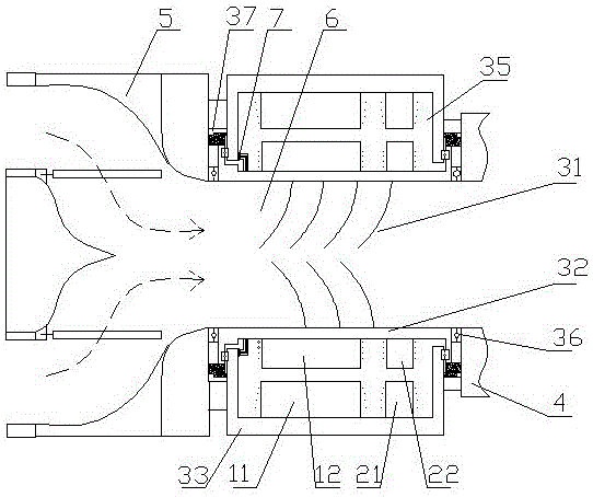 Horizontal through reverse spiral axial flow hydraulic generator and acting method thereof