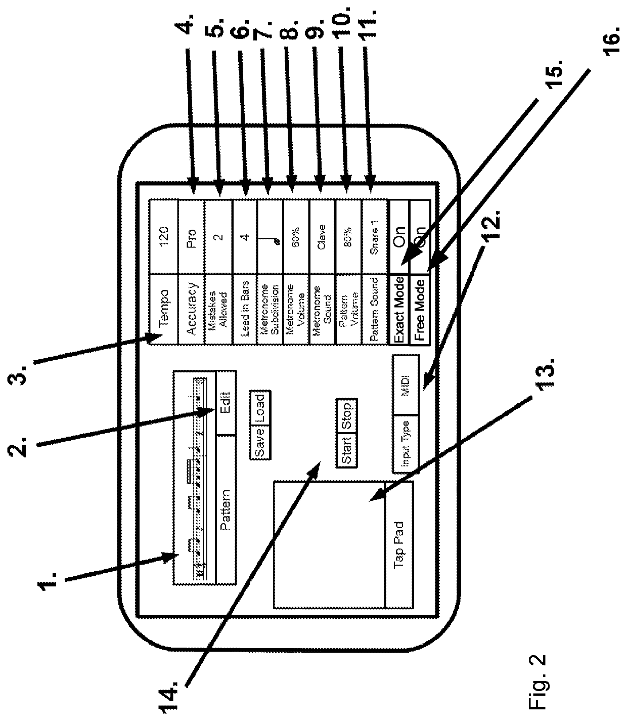 Method, system, app or kit of parts for teaching musical rhythm, in particular percussion