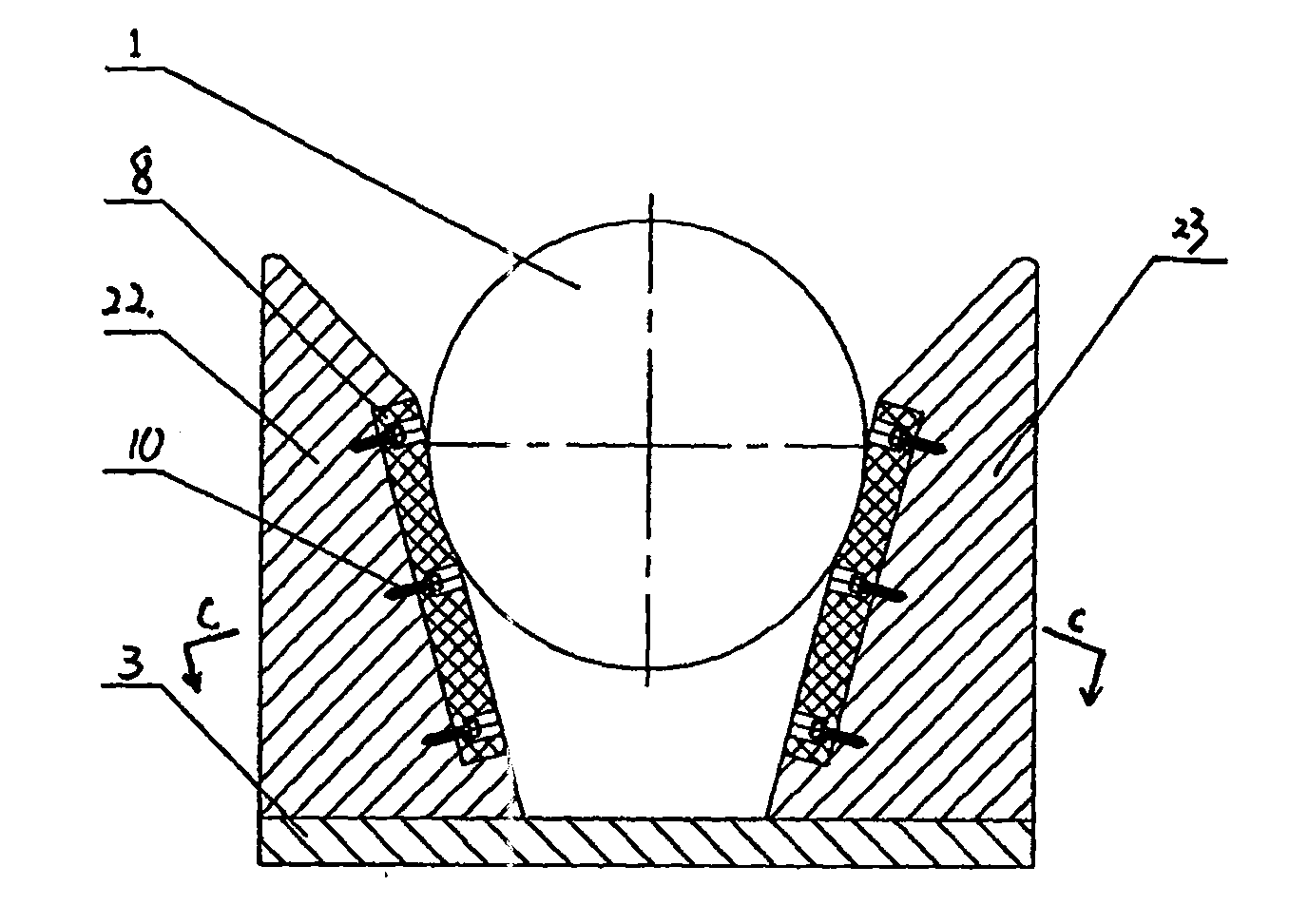 V cone type coupling seat of absorbing shock utilized in agitating plug flow equipment