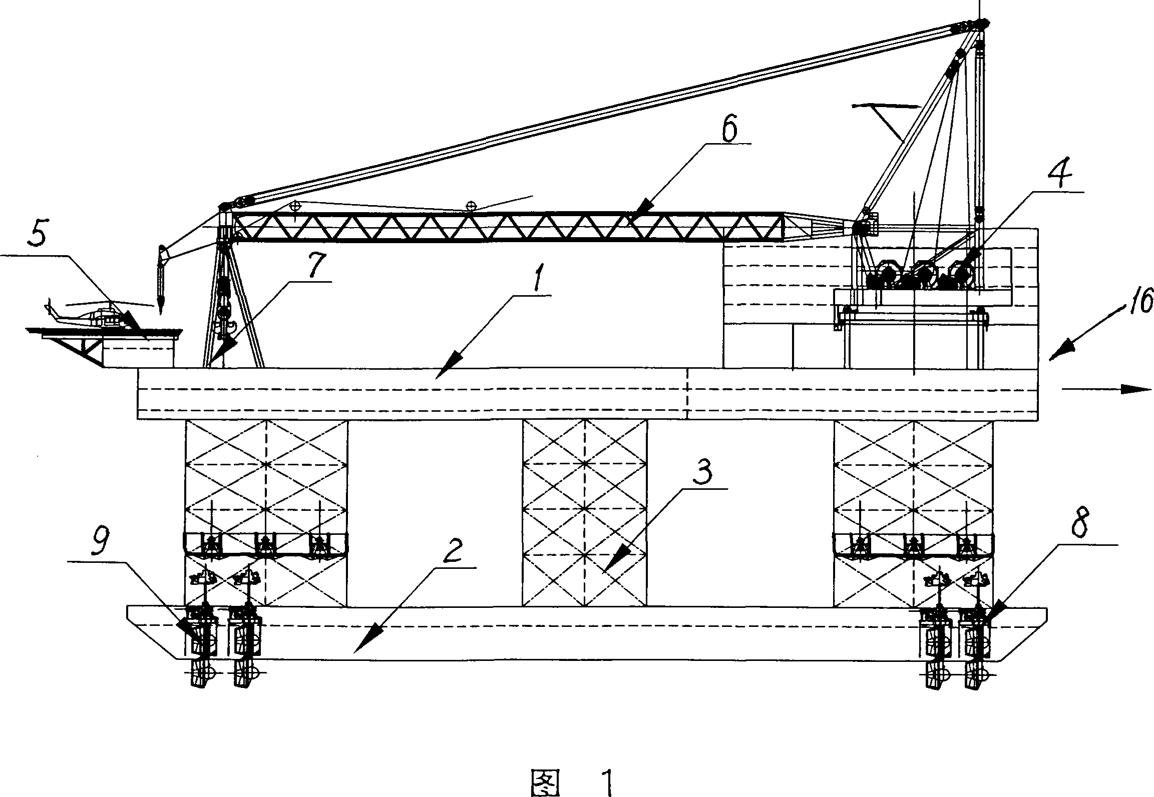 Semi-submersible offshore multifunctional engineering ship