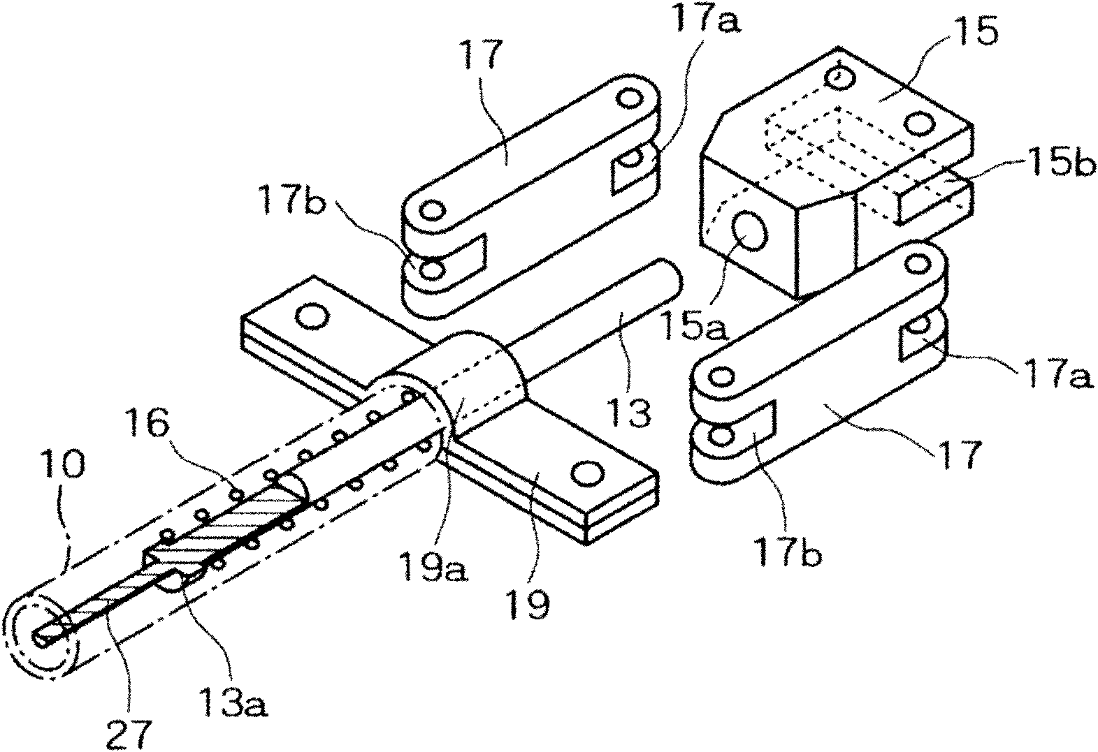 Openable and closable two-pronged body holding device