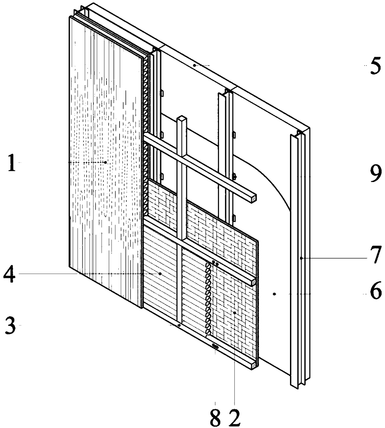 Hot-humid climate suitability assembly type bamboo wood-porous material combination exterior wall