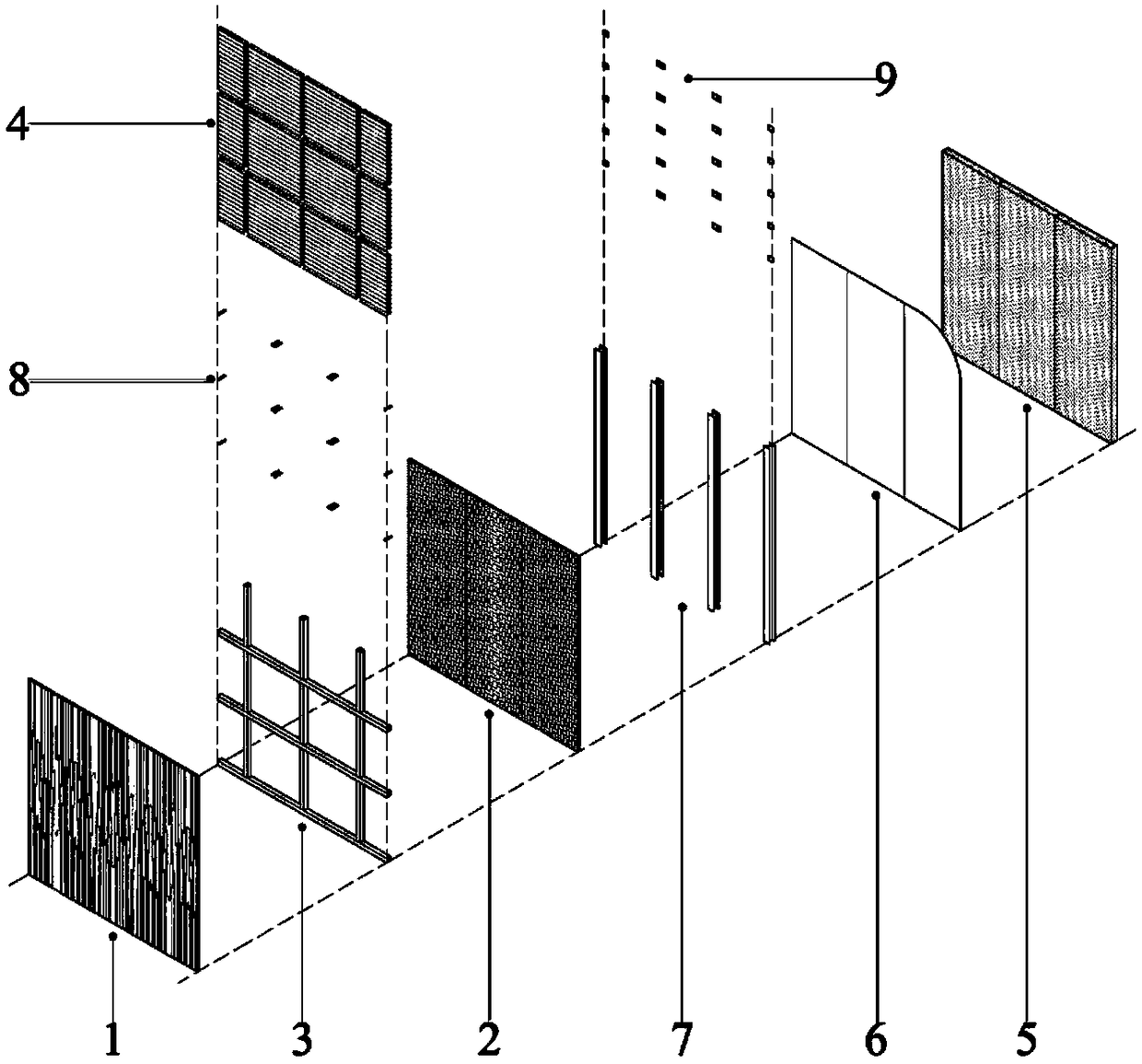 Hot-humid climate suitability assembly type bamboo wood-porous material combination exterior wall