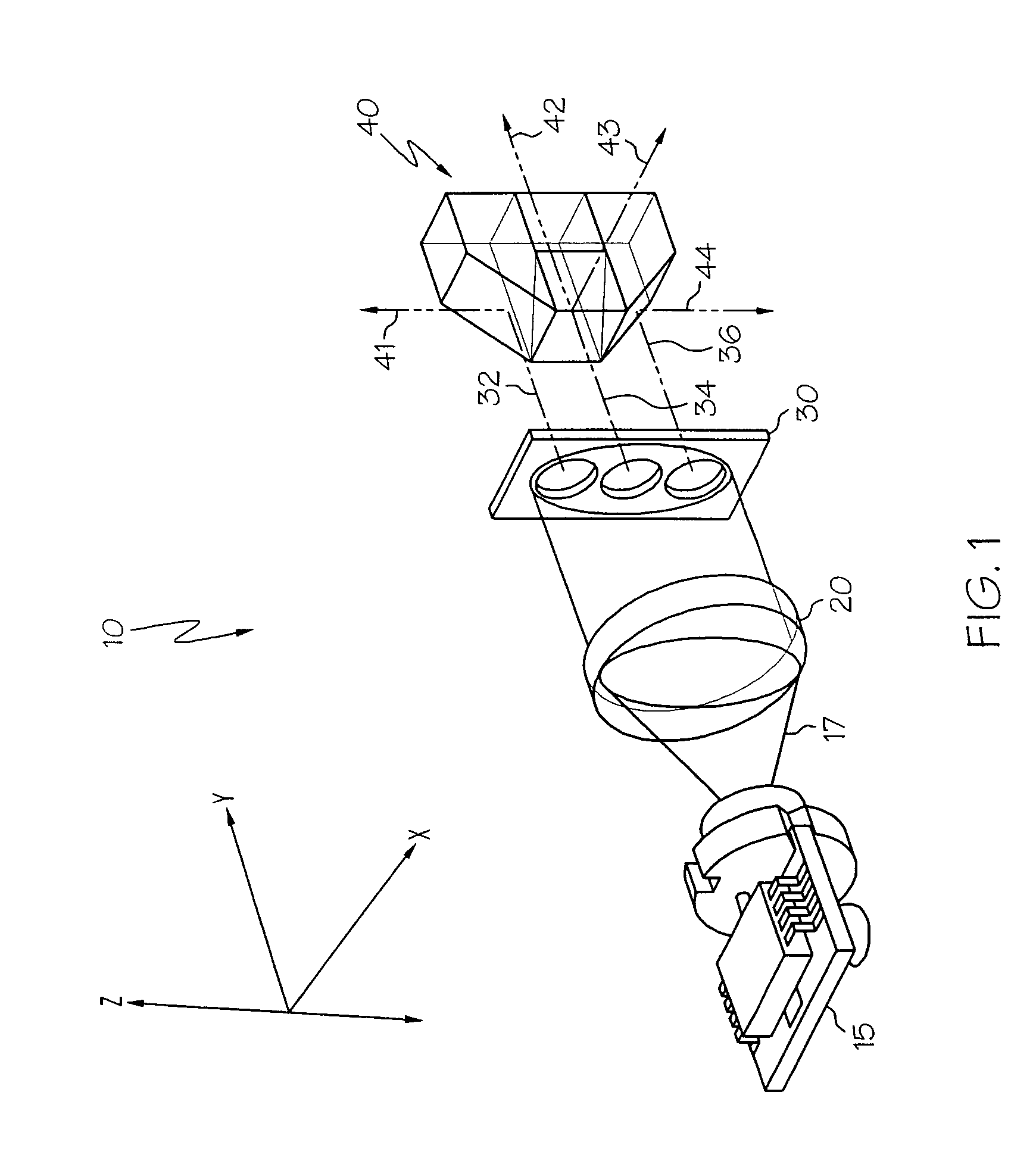 Optical system providing several beams from a single source