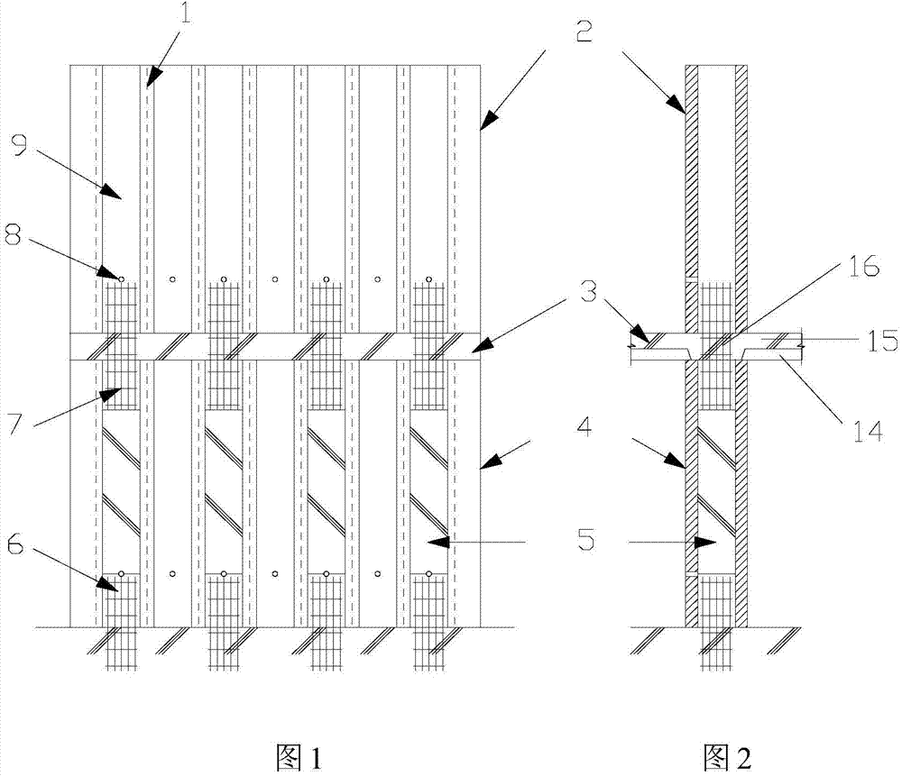 Vertical connection structure for precast concrete shear walls and construction method