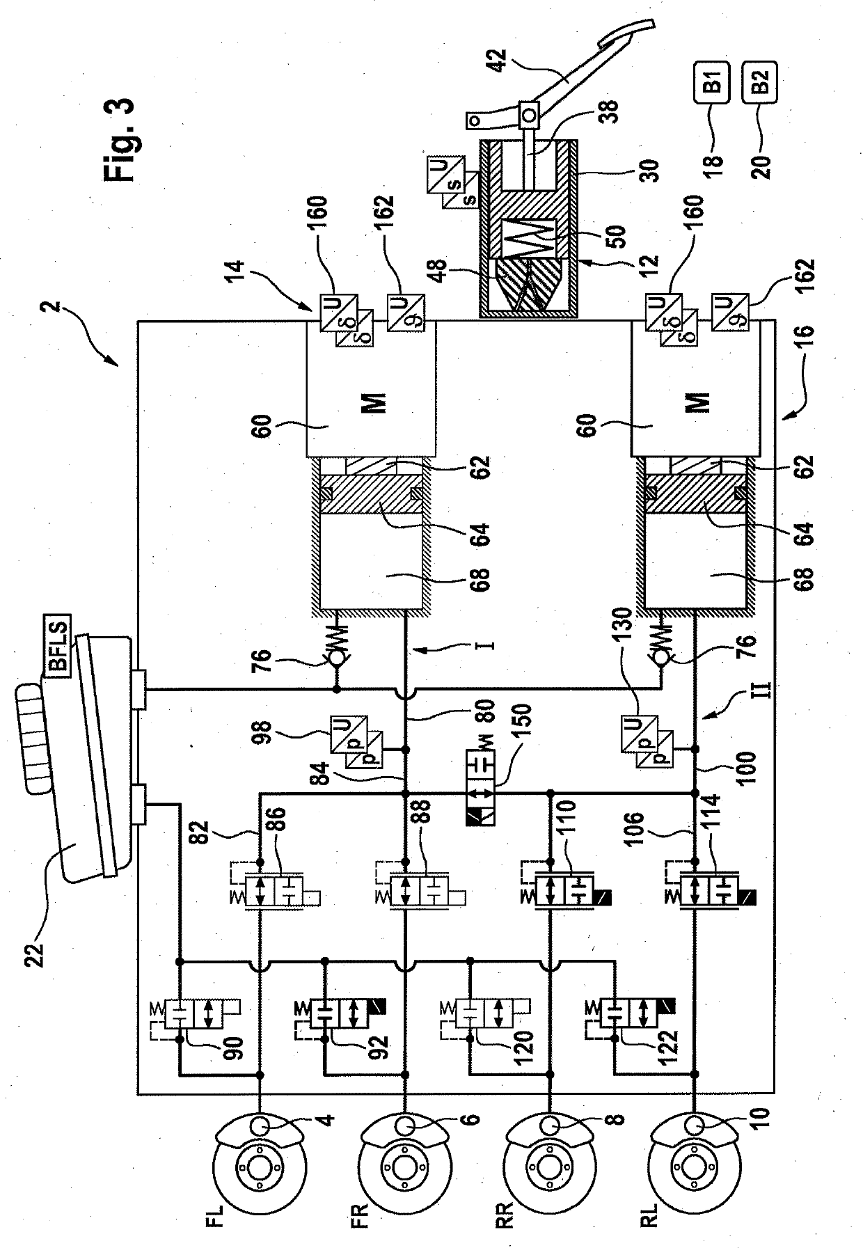 Brake system with two pressure sources, and two methods for operating a brake system