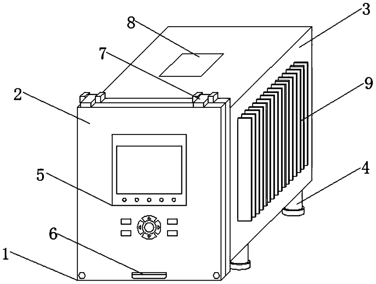 An electric power protection measuring and controlling device convenient in heat dissipation