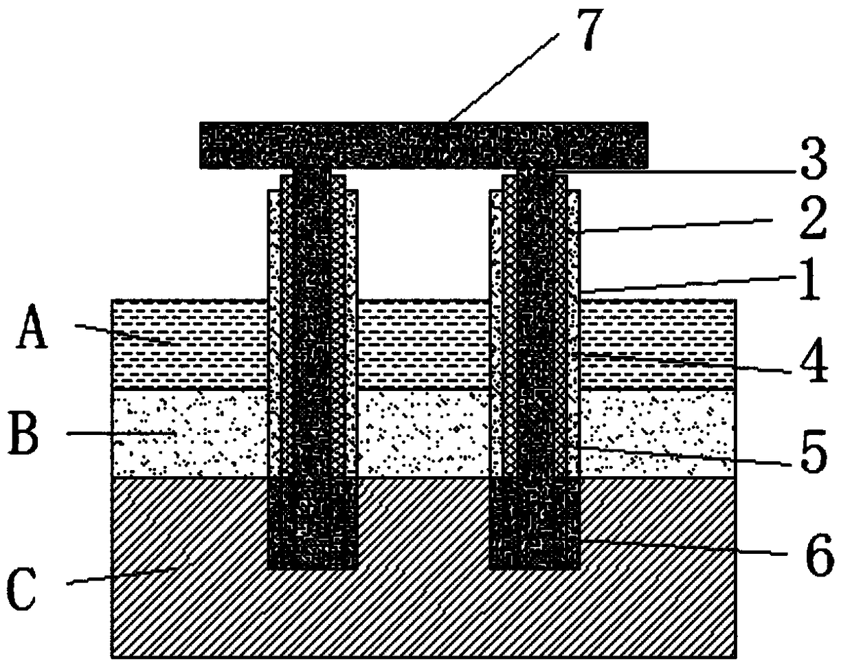 Multi-layer damping pile for overwater measuring platform