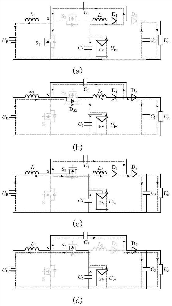 Three-port converter with high boosting capability and control method thereof