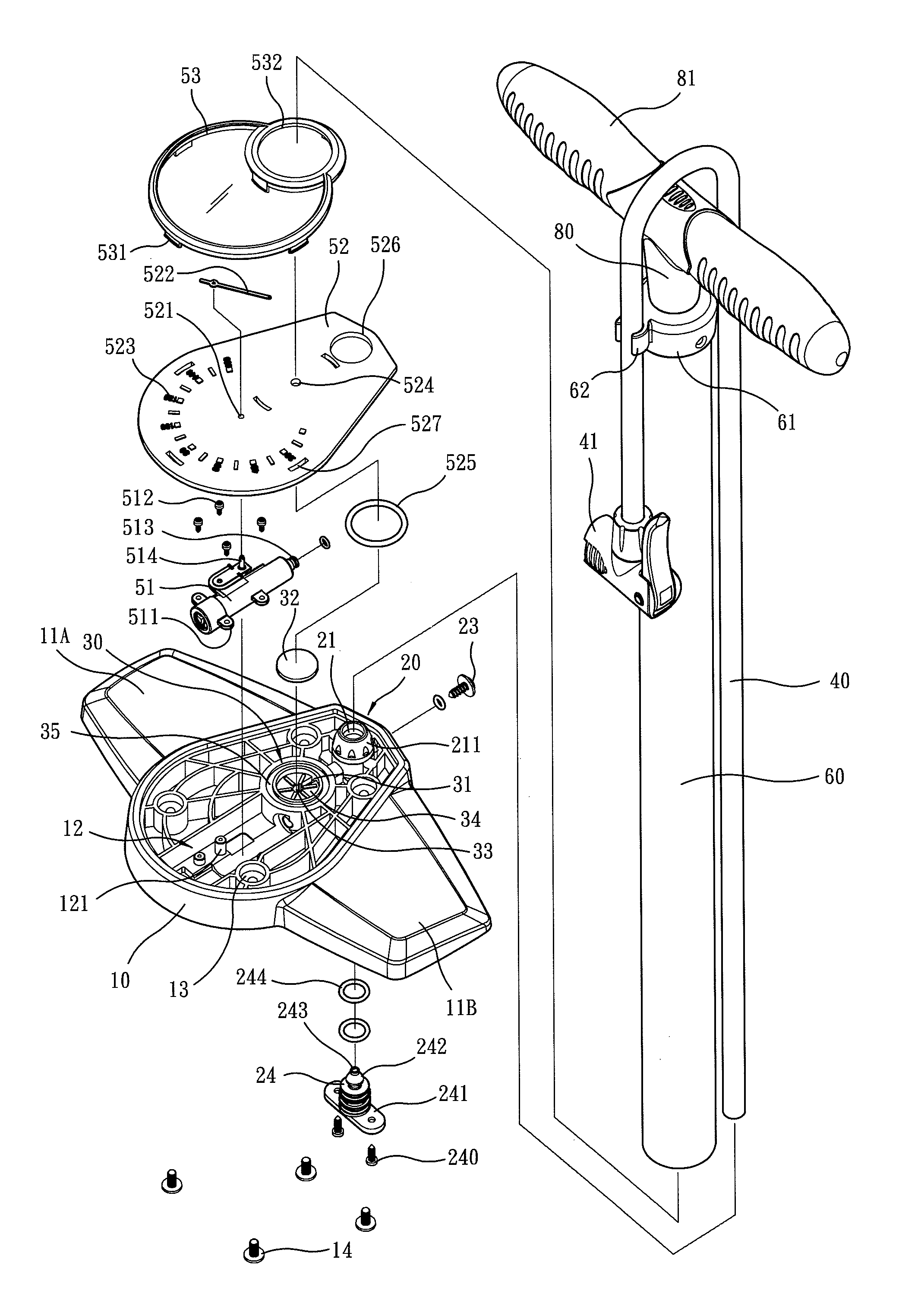 Air pump for measuring an air pressure