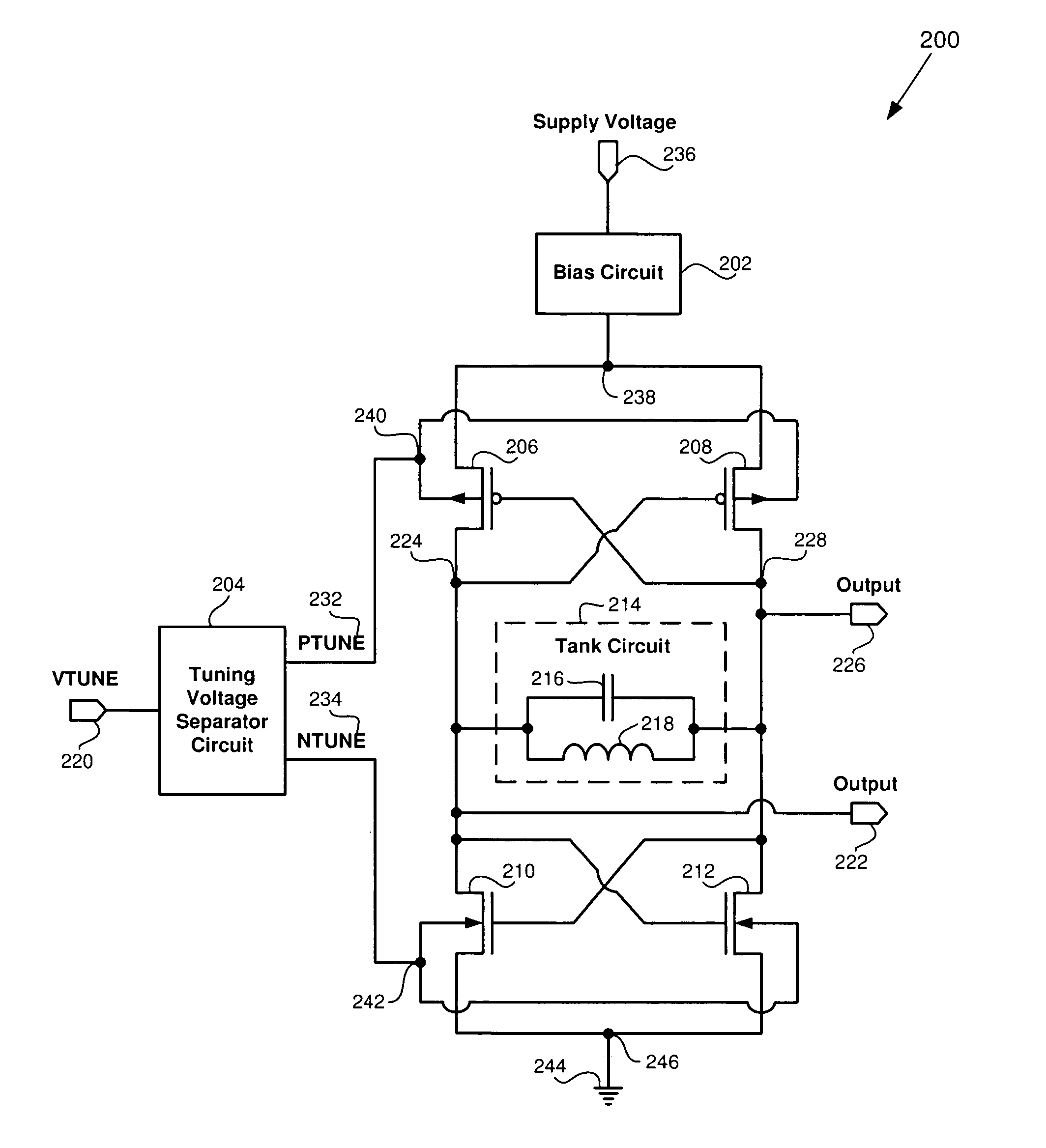 Voltage controlled oscillator with varactor-less tuning